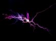 Visuele interpretatie van het verschil tussen kilowatt en kilowattuur met paarse stroomflitsen