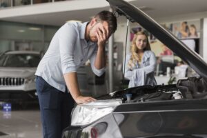 Man teleurgesteld in staat van auto