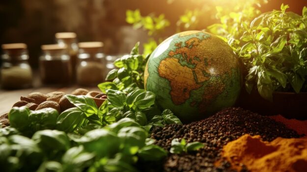 Duurzaamheid-biologisch-composteerbaar Afbeelding met kleine aardbol, plant, groen, blad, overdekt
