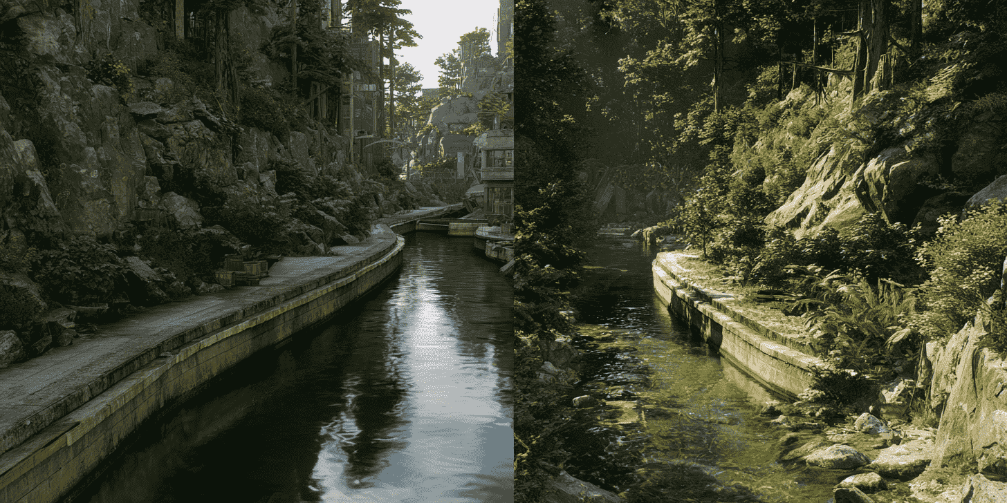 Kanaal verschil rivier Afbeelding met links een kanaal en rechts een rivier