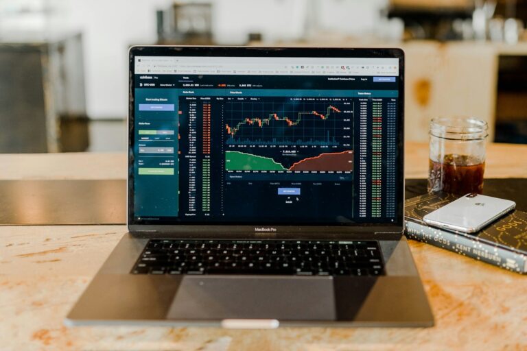 Dashboard met financiële grafieken op laptop, relevant voor analyse van activa en passiva