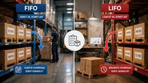 Visuele vergelijking tussen FIFO en LIFO binnen voorraadbeheer methodes in een magazijn
