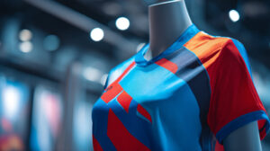 Sportshirt met sublimatieprint toont de mogelijkheden van voetbalshirts ontwerpen met opvallende kleuren.