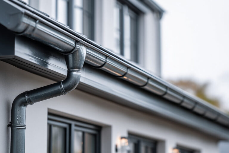 Woning met een Zinken regenpijp 80mm en zinken dakgoot voor een duurzame regenwaterafvoer.