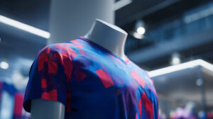 Modern sportshirt met doorlopend patroon als voorbeeld van voetbalshirts ontwerpen via sublimatie.
