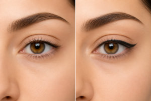 Vergelijking tussen een natuurlijke infralash behandeling en een permanente eyeliner bij een vrouw