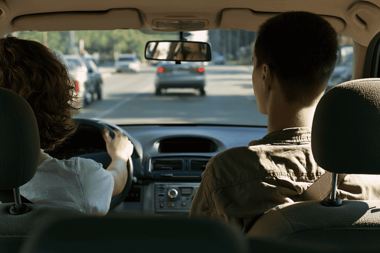 Twee personen tijdens rijles