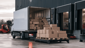 Distributeur die goederen inlaadt in een vrachtwagen voor levering