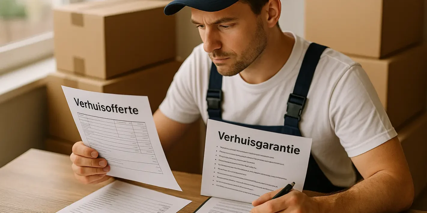 Het verschil tussen een verhuisofferte en een verhuisgarantie Professioneel medewerker vergelijkt verschil verhuisofferte verhuisgarantie bij dozen
