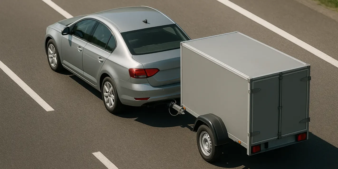 Het verschil tussen een rijbewijs B en een rijbewijs BE Auto met aanhanger op snelweg, verschil rijbewijs B BE