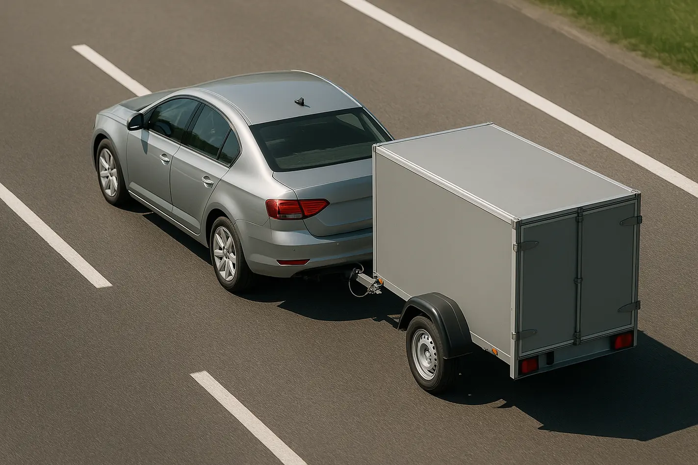 Het verschil tussen een rijbewijs B en een rijbewijs BE Auto met aanhanger op snelweg, verschil rijbewijs B BE