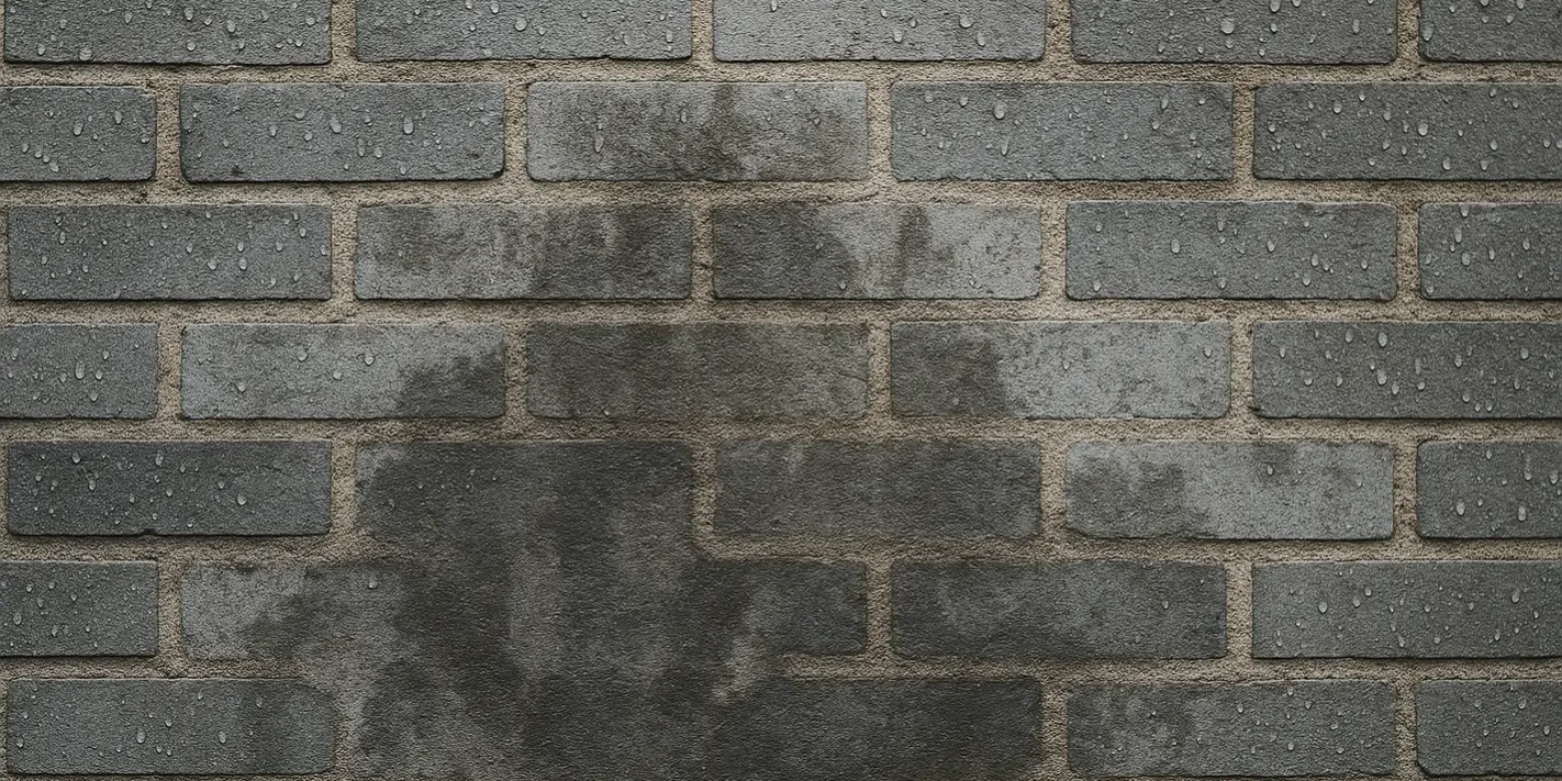 Gevel met vochtplekken en waterschade verschil zichtbaar door regen